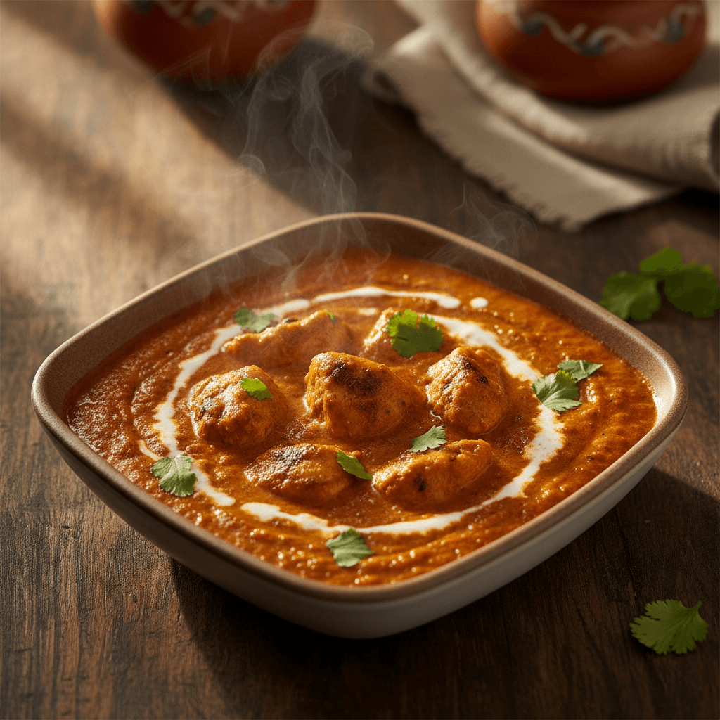 Authentic chicken tikka masala with creamy sauce and fresh cilantro garnish